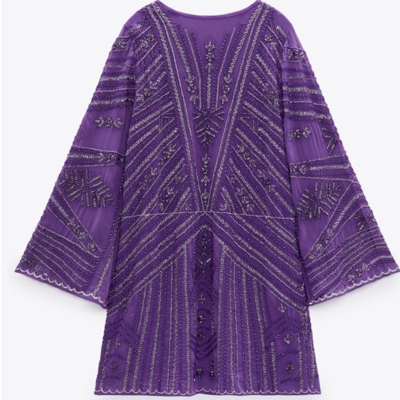 ZARA Beaded Mini Tunic Dress Purple BNWT - Picture 5 of 5